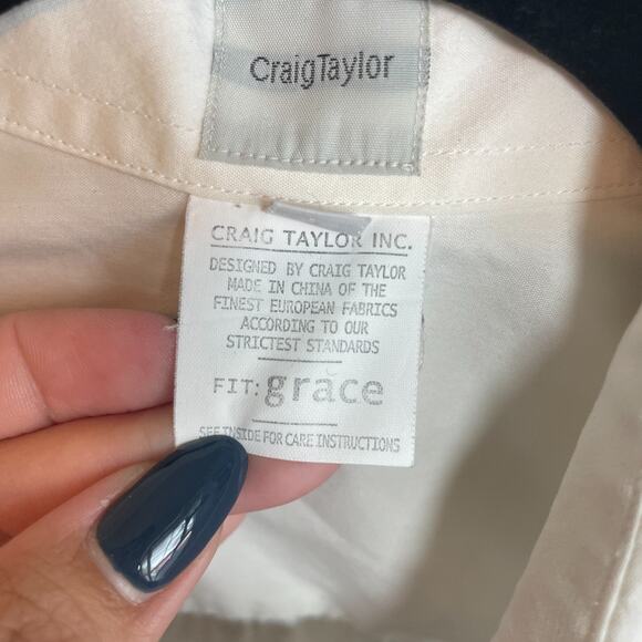 VTG Craig Taylor White Cotton Shirt Sz Medium Shirred Front Grace Fit Academia - Picture 5 of 9